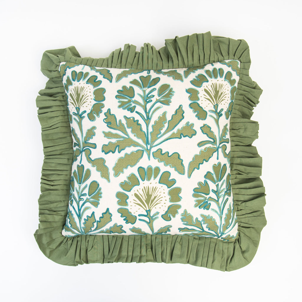 Sage Marigold Ruffle Pillow