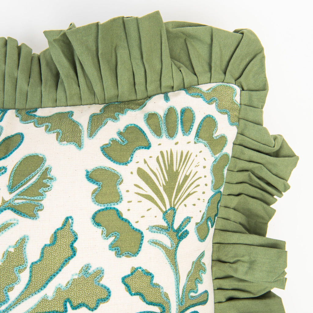 Sage Marigold Ruffle Pillow