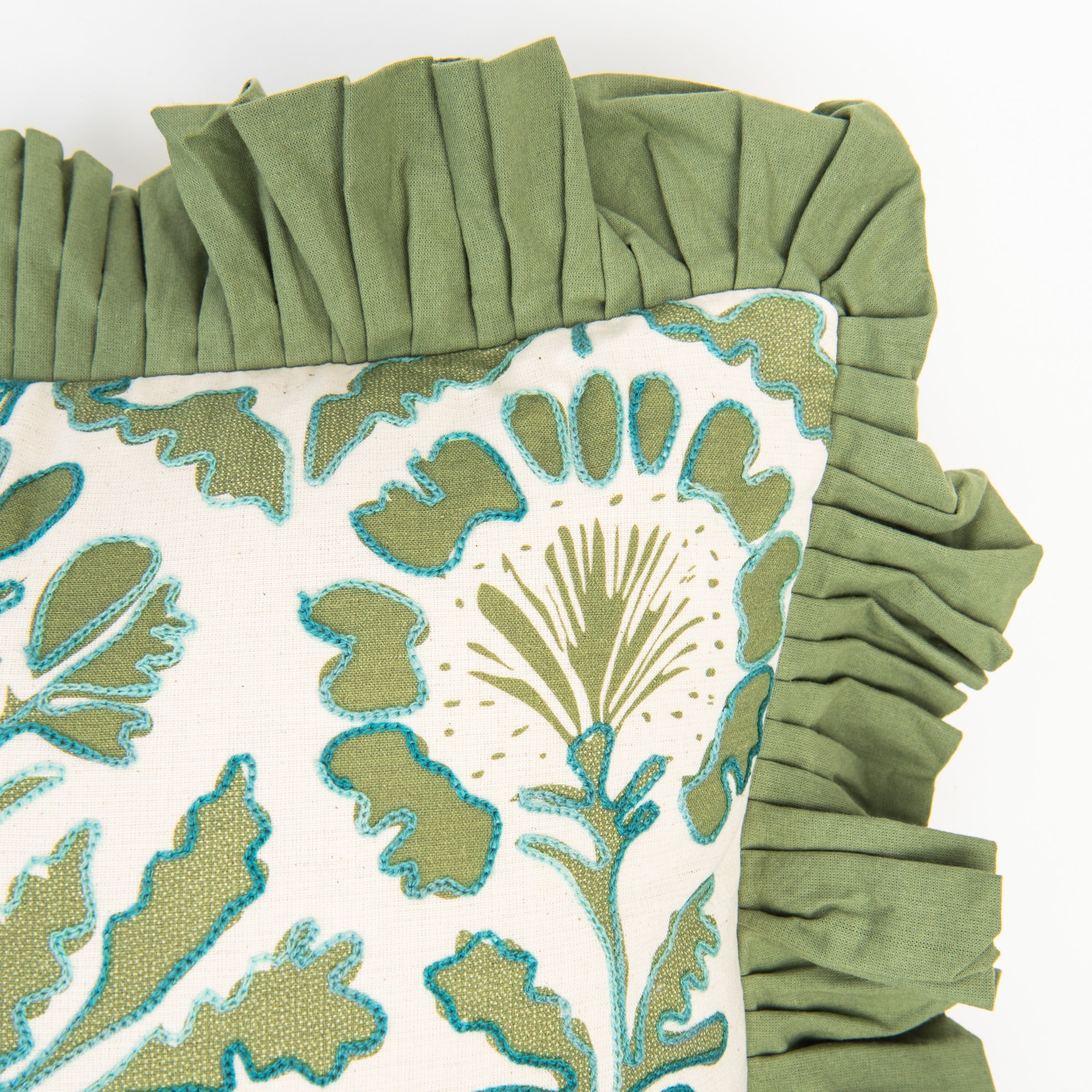 Sage Marigold Ruffle Pillow