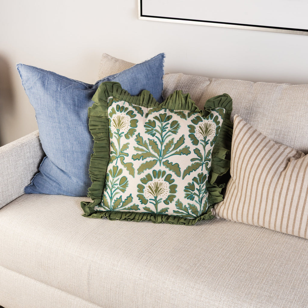 Sage Marigold Ruffle Pillow